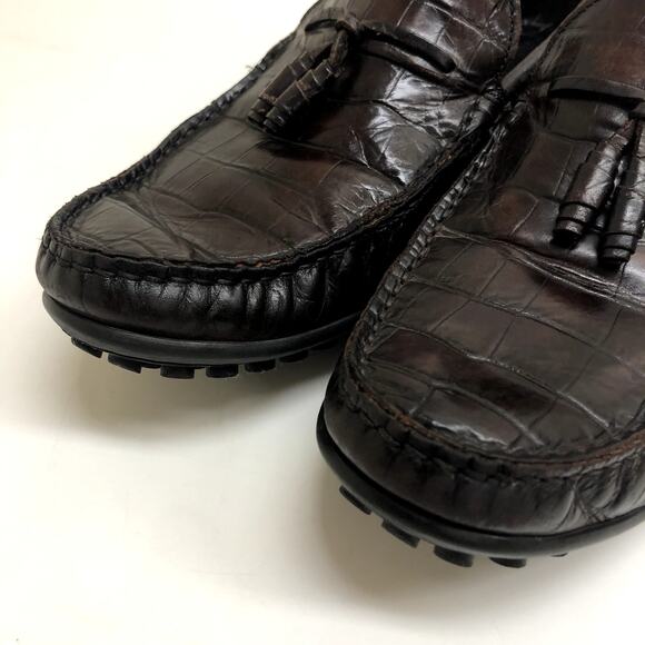 Allen Edmonds Guidare Tassel Driving Loafer Brown Crocodile Pattern Leather 9 - Picture 7 of 12